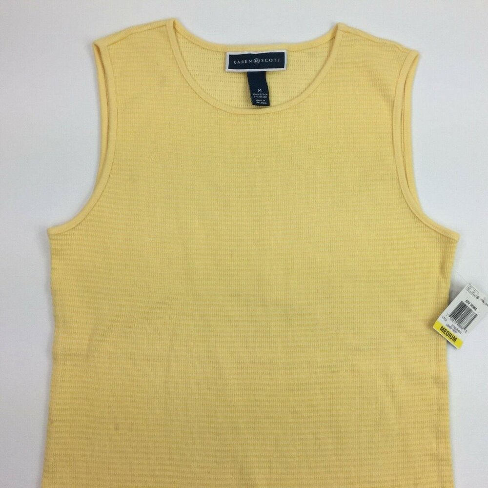 Karen Scott Womens Lemon Twist Yellow Ribbed Tank Top EDV Tanks Size Medium